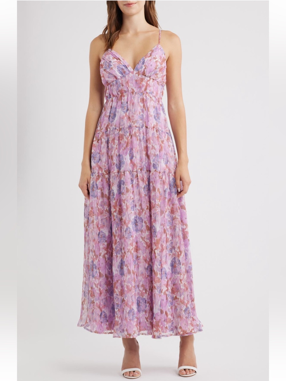 Lulu’s Shannon Tie Back Floral Maxi Cocktail Dress Size Medium Purple Lavender